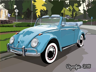 Beetle on park car vector coreldrawx7