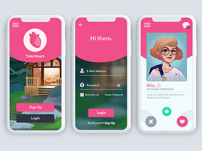 Take Heart character dating design heart interface love ui ux