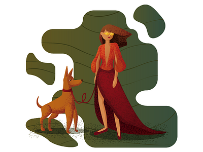 Woman and dog beach dog drawing fashion illustration noise style wind woman