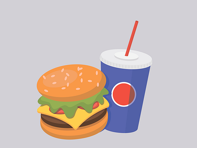fast food and drink burger chiken coca cola cutlet design drawing food graphic illustration pepsi cola tomato