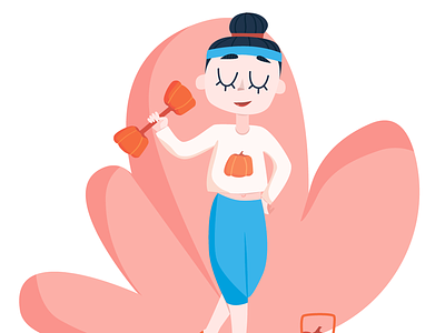 girl goes in for sports. Pumpkin weights in her hands blue drawing fitness girl graphic helloween illustration pumpkin sport woman