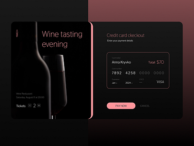 Daily UI #002 - Event check out checkout dailyui dailyui 002 dark theme event payment pink tickets ui uidesign web wine
