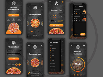 Pizza delivery app app app design dark dark ui delivery delivery app design food glow orange pizza takeout ui uidesign