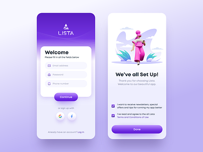 Lista. Sign Up 3d 3d illustration app design clean gradient inspiration interface log in mobile new account new user sign in sign up ui ux