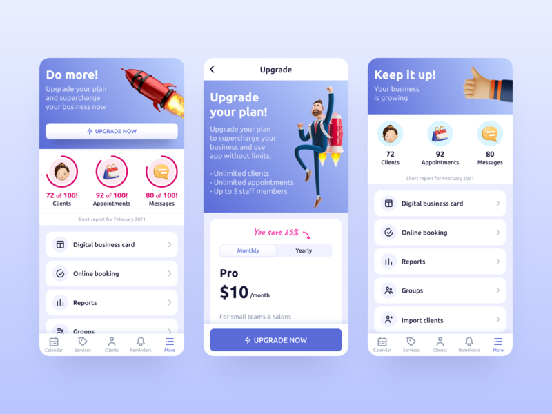 Repito App. Upgrade to Pro Account 3d illustration app app design clean gradient inspiration interface mobile payment pricing plan settings ui ux upgrade