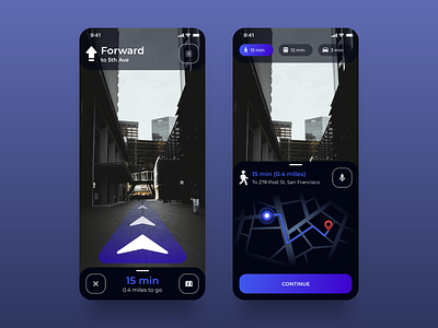 AR Navigation App app ar ar app augmented reality augmentedreality clean dark mode dark theme dark ui gradient map mobile navigation neon night mode