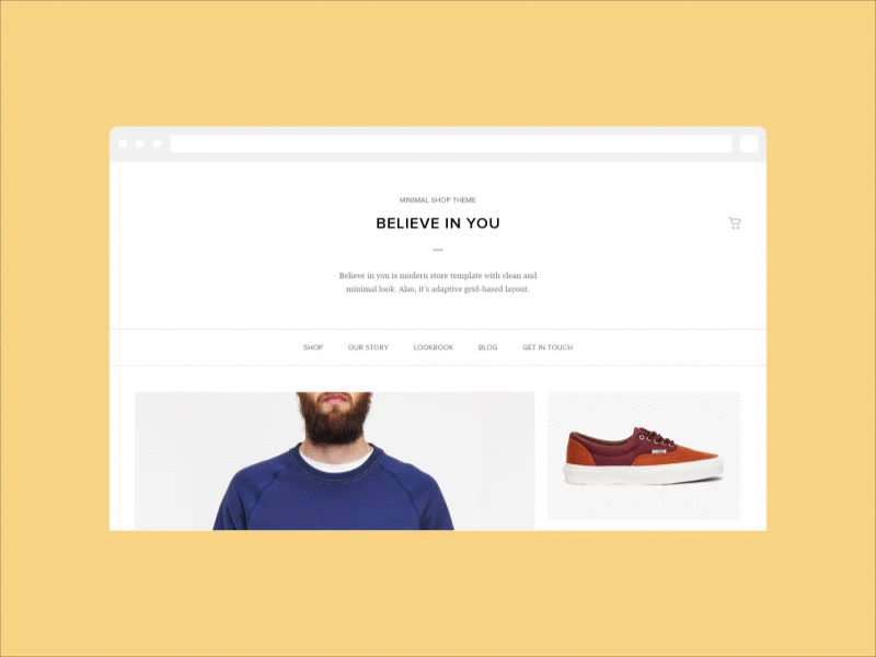 Believe in you animation interface layout minimal personal shop simple store template theme ui web design