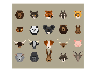 Flat Animals Head Icon Design