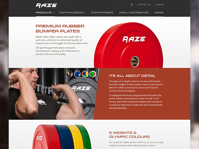 Raze Product Page clean design fitness interface layout product page strength ui web design website weightlifting weights