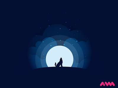 Animal Silhouette Moonlight Vector Illustration