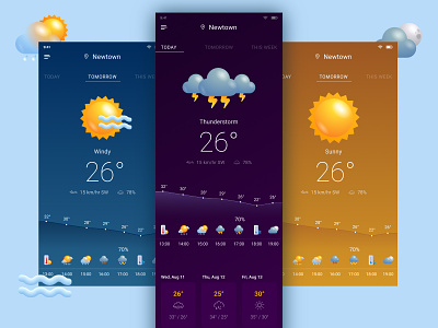 Weather App design illustration ui ux vector weather app