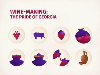 Wine Making: Pride Of Georgia (Icons) chacha design forset georgian georgianwine grape graphicdesigner icon illustration kvevri logo qvevriwine red wine satsnakheli vector visualization wine winemaking