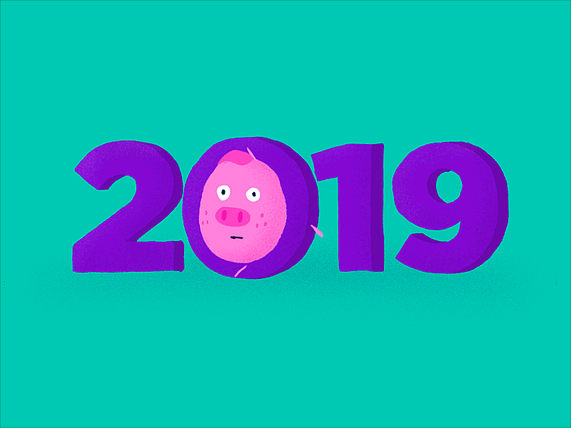 Piggy excited for New Year 🎉 2019 after effect animaiton animation branding celebrate data design forset happy new year holidays illustration new year new year 2019 photoshop pig piggy pink purple visualization