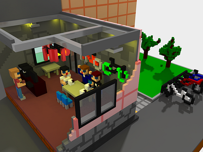 Veloedov, the bike themed cafe 3d catering cycling voxel voxel art