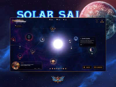 Solar Sails - Star System Navigation [Video Game Ui] adventure creative dark design game design game ui gaming gui hud indie pc pirates space travel ui universe video game