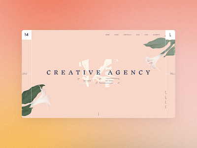 14th Agency branding concept creative dark design feminine floral hero illustration logo pastel peach portfolio ui web