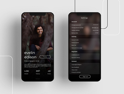 profile and settings daily ui 007 app black branding dailyui dailyui007 dailyuichallenge design minimal simple ui ux web