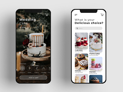 Bake app | e-commerce 012 2021 apptrends bake bakery app black branding cake dailyui design evelin food app illustration minimal simple simple ui swipe ui ux vector vectors