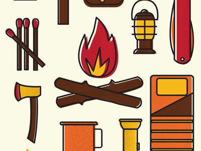 Camping Gear camping clean color design grain icons illustrations illustrator print shot texture vector