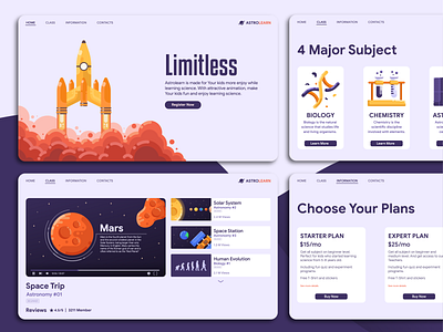 Science eCourse Web UI astronomy ecourse flat flat design flat illustration graphic illustration minimal rocket science ui ui design uiux userinterfaces ux webdesign website