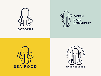 Octopus logo concept branding design graphic illustration logo minimal monoline ocean octopus outline squid vector