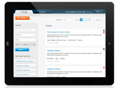 Fairfax Newsroom iPad Application clean ipad application minimal publisher ui design web design
