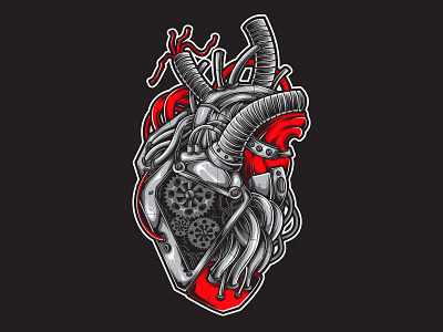 SteelHeart drawing heart illustration machine steel sticker vector