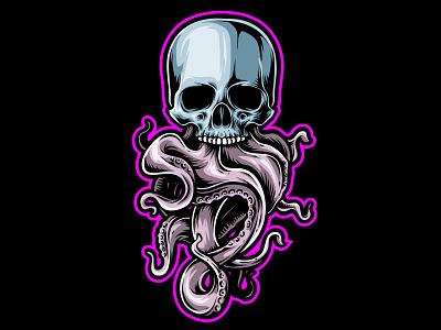 Skull Octopus animal creature drawing icon illustration logo octopus sea skull sticker vector