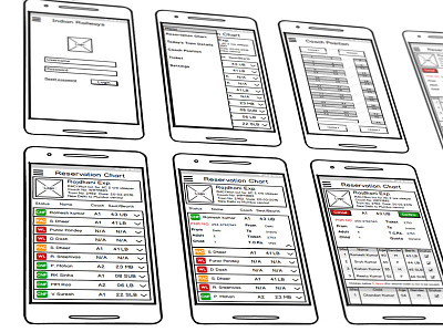 Mobile app wireframe for TTE (Travelling Ticket Examiner)