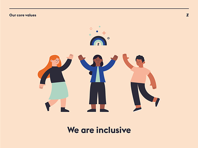 Zone Values Poster – We Are Inclusive agency branding character culture design digital diversity flat happy illustration inclusive minimal people poster rainbow value values vector waving