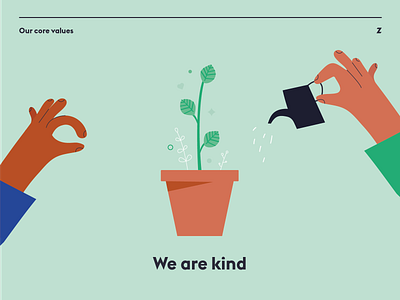 Zone Values Poster – We Are Kind agency branding culture cute design digital grow growth hands happy illustration kind minimal people plant plants poster print value zone