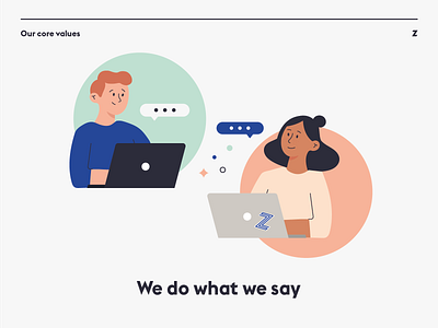 Zone Values Poster – We do what we say agency character culture cute design digital diversity flat happy illustration minimal people poster talk vector work