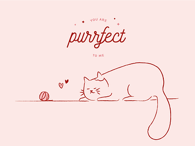 Cat with string cat cute day design drawing heart illustration line love minimal pink purrfect red string sweet valentines
