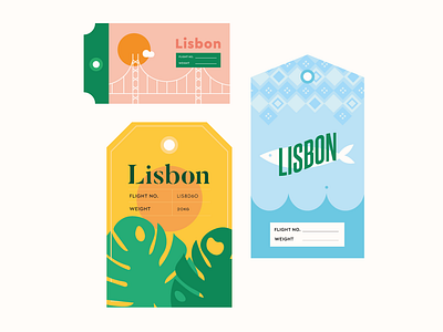 Lisbon Luggage Travel Tags bridge cute europe illustration lisbon luggage minimal palm pastel portugal sardine tags travel vector world