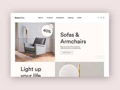 Swiss Style Homepage cute decor design ecommerce furniture light minimal pastel scandi style swiss ui web website