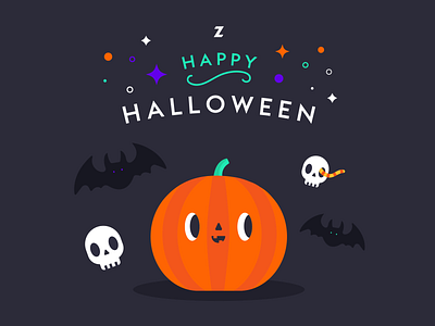 Happy Halloween from Zone bats cute dark design digital illustrator flat halloween holidays illustration instagram post poster pumpkin skulls twinkle worm
