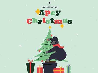 Zone Christmas Poster christmas design digital flat gorilla illustration minimal party poster presents vector