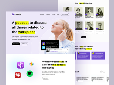 PODKES. - Podcast Platform Landing Page Exploration clean landing page landing page design podcast podcast landing page podcast platform ui uidesign uidesigner uiux uiuxdesign userinterface web design web ui