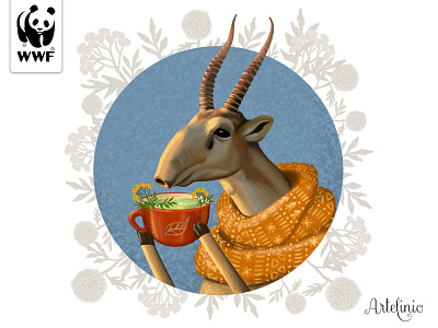 Saiga Antelope animal herbs illustration nature saiga antelope tea winter wwf illustration