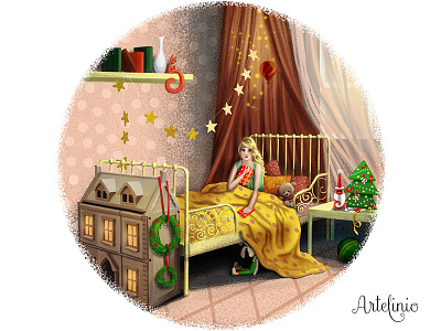 Christmas Girl bedroom character children book christmas girl illustration presents setting