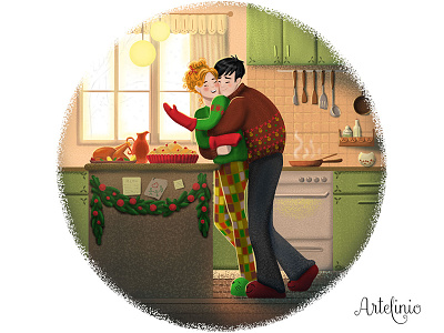 Christmas Couple character children book christmas cooking couple illustration kitchen setting