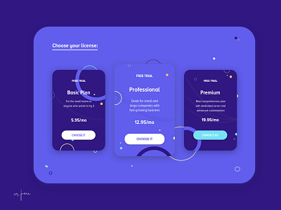 Princing page app blue bottom circles designer license minimal pricing product design ui design web