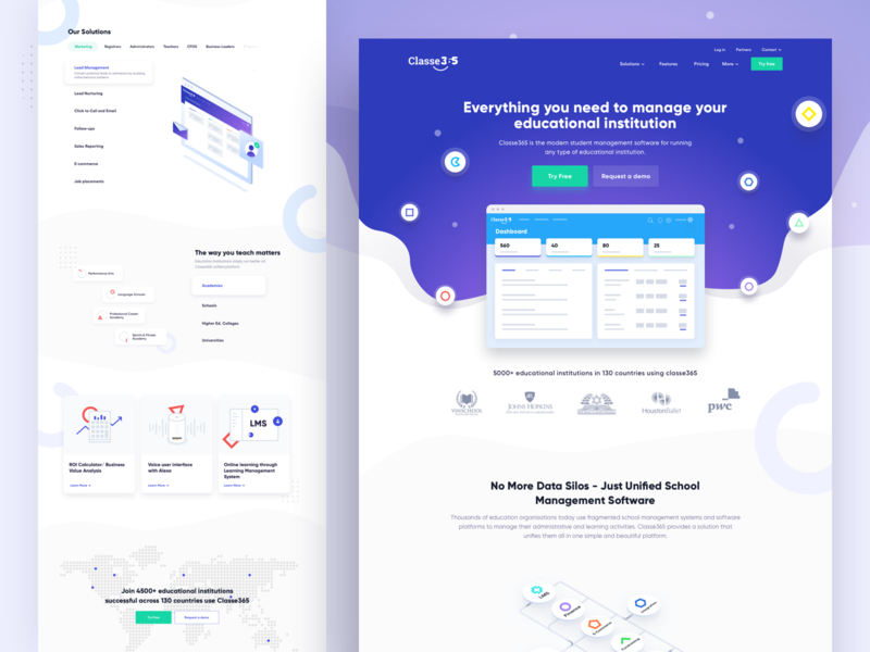 Classe365 college crm design education enterprise landing page lms software startup student ui ux visual design web web design website website design