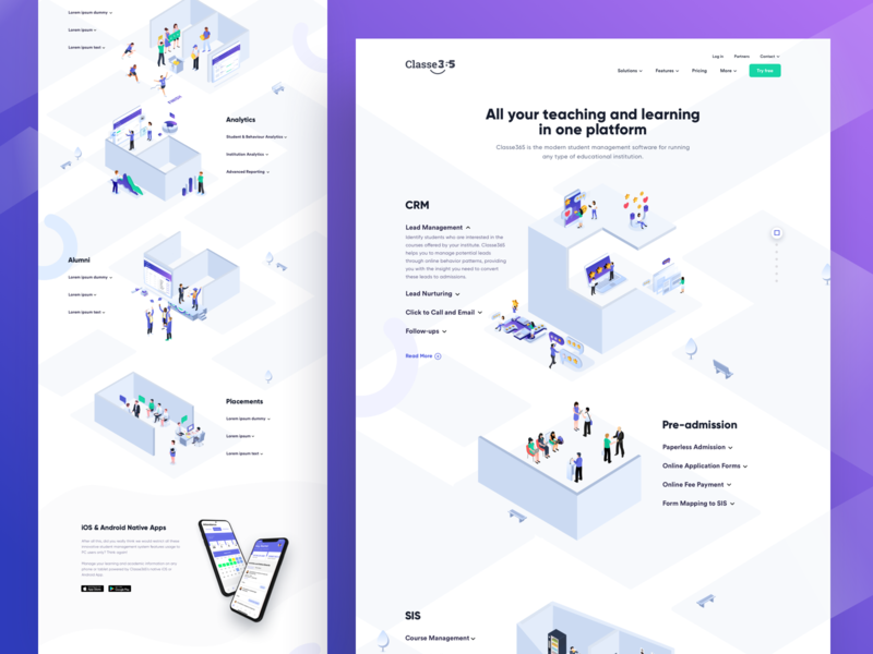 Classe365 - Features edutech icon illustration inspiration isometric landingpage lms saas saaswebsite startups web web design website website design