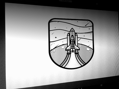 Badge (WIP) explore space flat illustration illustrator icon logo logotype badge moon recent nasa mark patch designer planet rocket stone wip