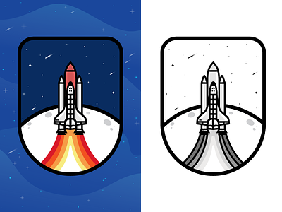 Badge illustration booster falling star explore badge illustrator illustration patches line icon stars logo designer planet vector logotype astronaut fire mark logo rocket moon outer space patch mark patch spaceship 2017 stone space ship shuttle