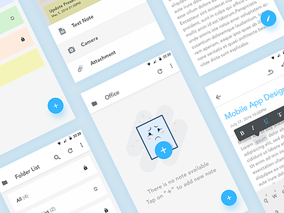 Note - Mobile App Design UX/UI 2018 android notes bold enjoyable minimal card clean edit cute character state empty space missing error illustrator ahmedabad iphone ios 10 mobile write text notebook page illustration rich text editor interfaces typography awesome cool ui ux minimalist