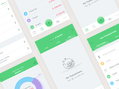 Mobile Finance iOS Application bank banking finance clean empty illustrator empty space missing icon state blank interfaces design app ios graph designer minimalist page wallet money ui calendar pig fintech ios transactions ux character iphone wealth payment illustration