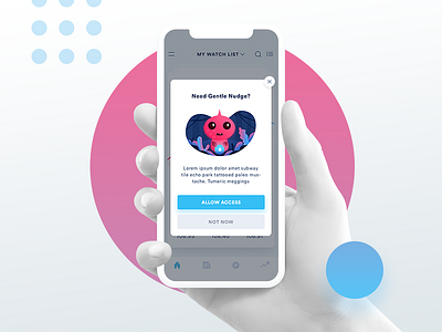 Notifications Permission alert app ask card empty states illustraiton ios 11 empty mobile notifications monster ui design page state cute permission space gradient mobile stock.character ux x permission character