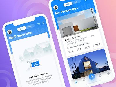 Property Mobile app admin android app card chart dashboard empty space gradient house icon illustration ios material mobile property real estate sell buy ui ux ux design